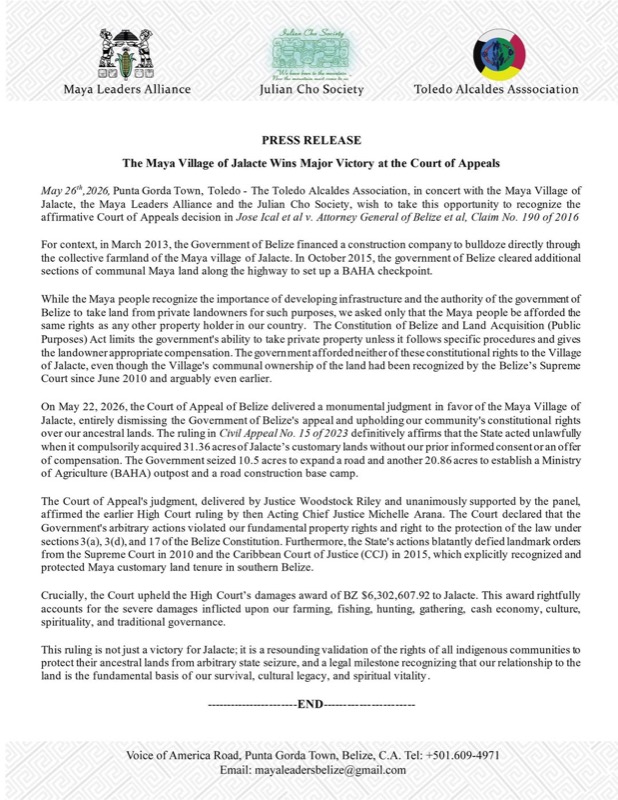 The Maya Village of Jalacte Wins Major Victory at the Court of Appeals